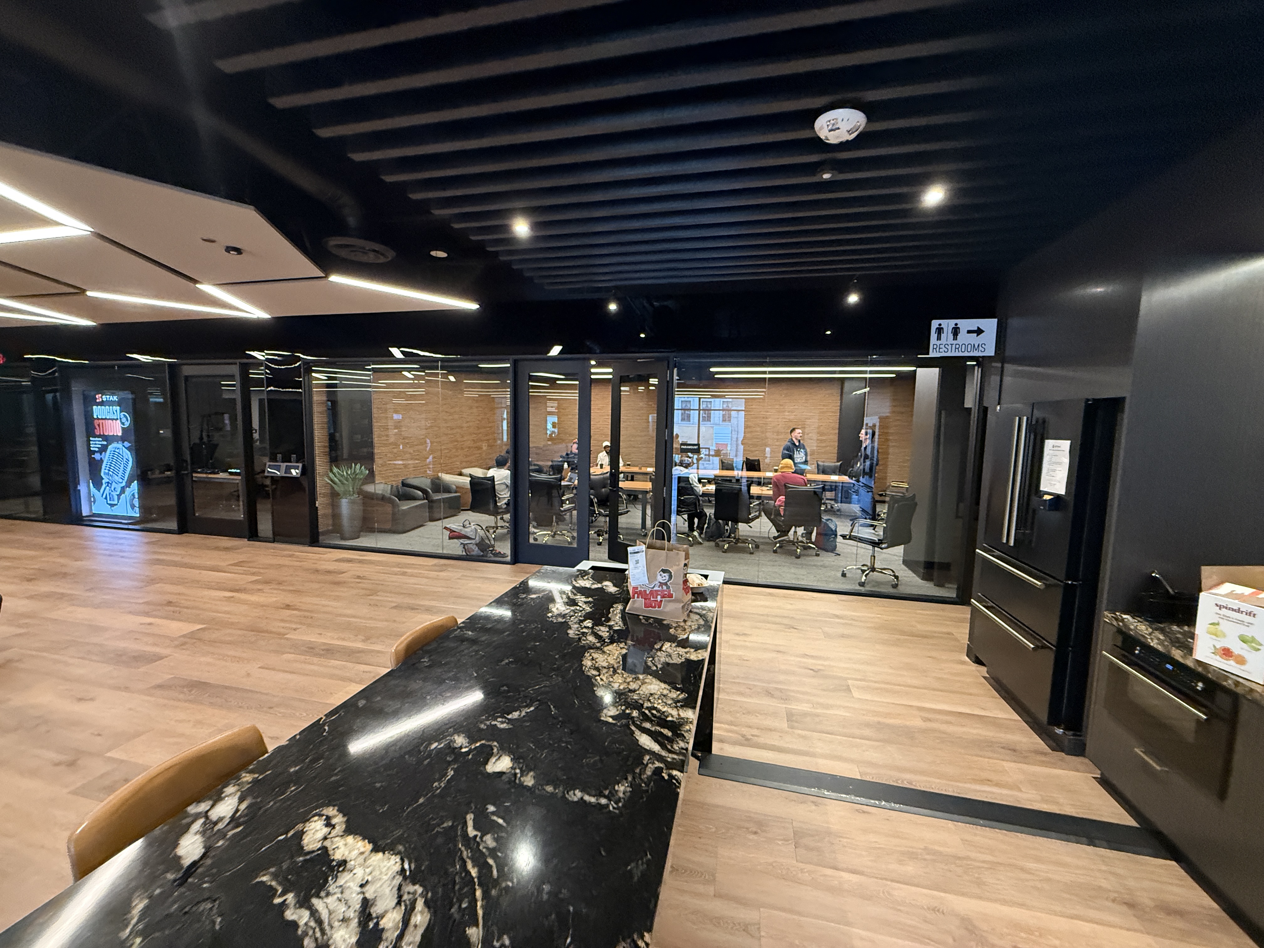 STAK Space conference rooms and kitchen bar