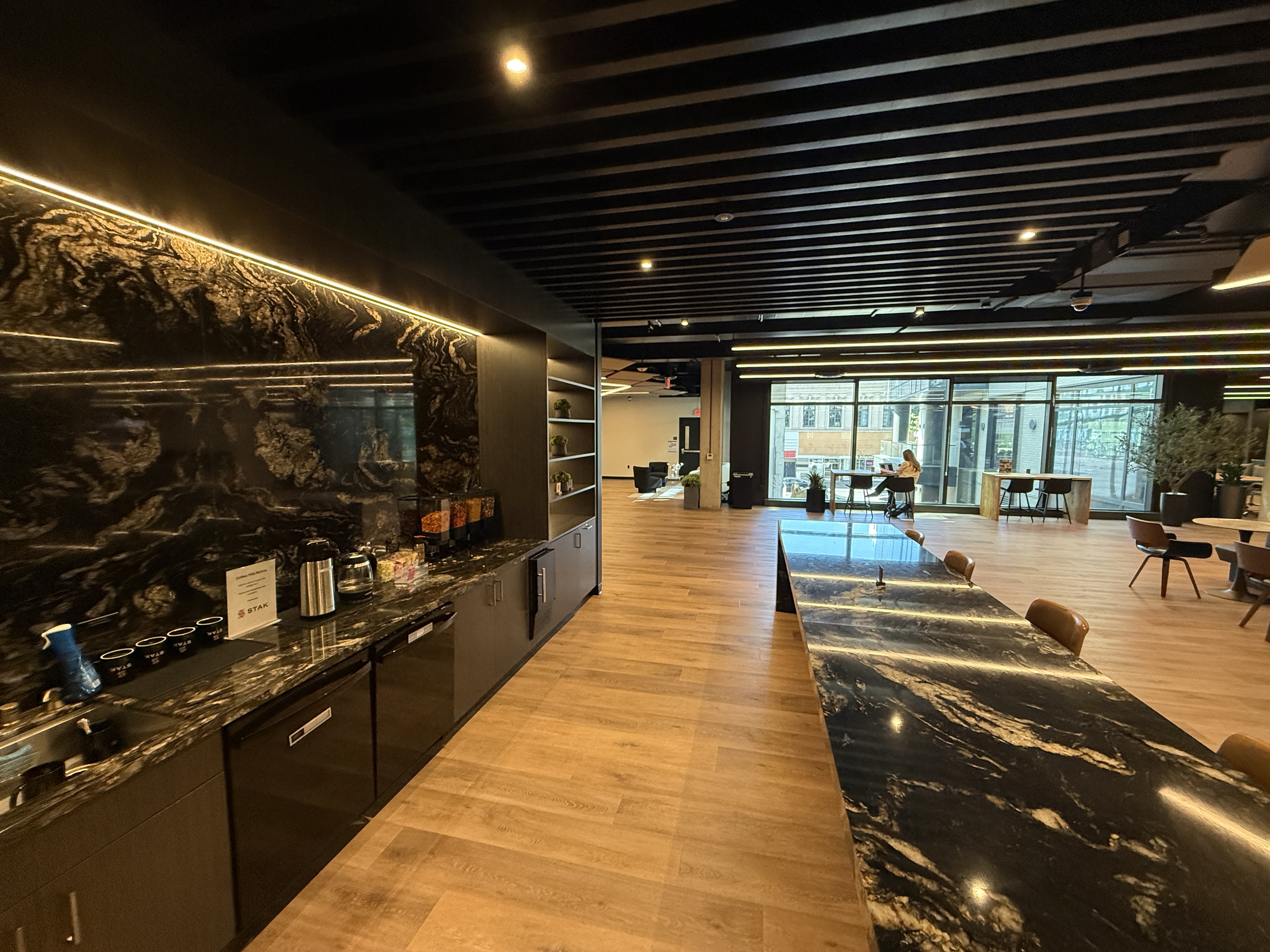 STAK Space kitchen bar with marble counters